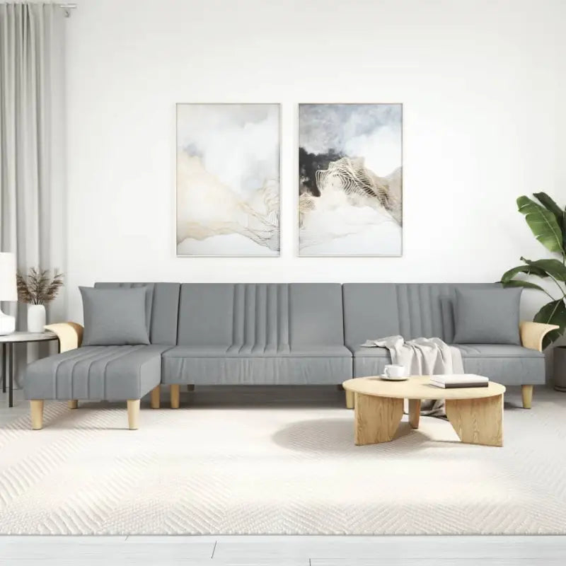 L-vormige slaapbank met chaise longue en totale afmetingen - Lichtgrijs - Banken
