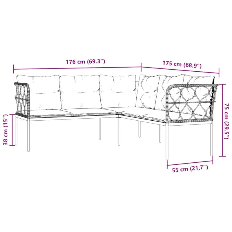 L-vormige tuinbank met comfortabele zitervaring en wasbare hoes - Antraciet - Tuinsets