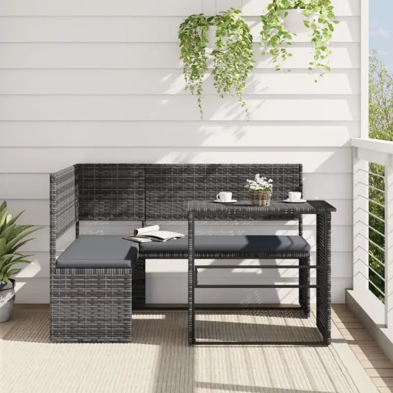 L-vormige tuinbank met inklapbare tafel en poly rattan voor buitengebruik - Tuinsets