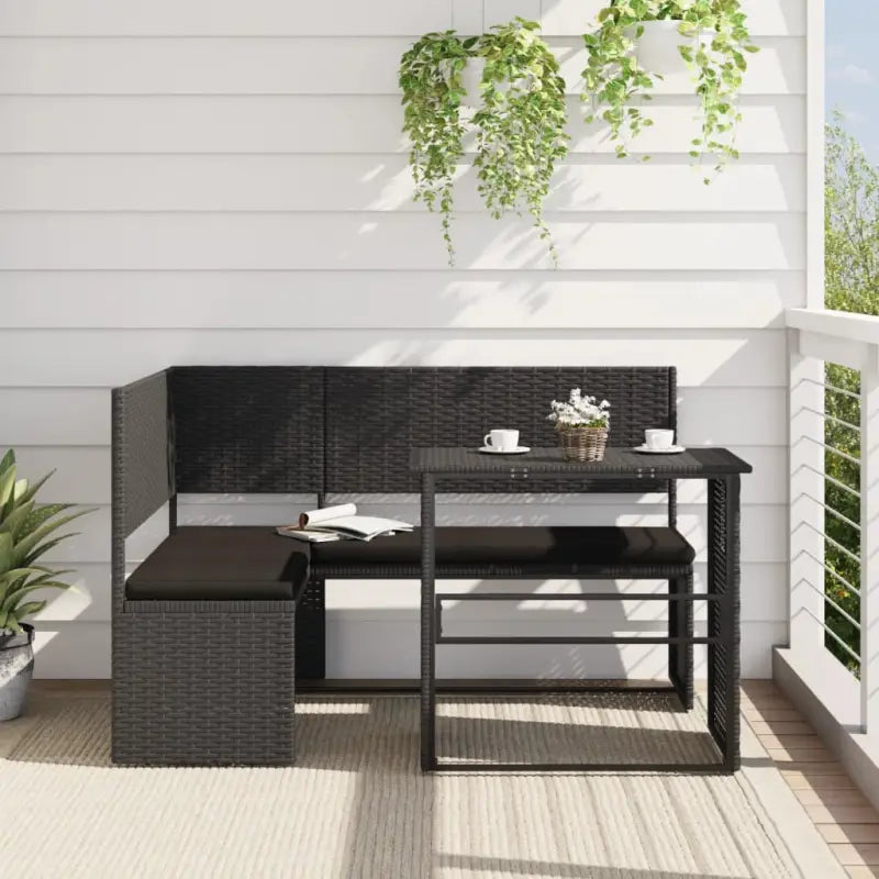 L-vormige tuinbank met inklapbare tafel en poly rattan voor buitengebruik - Zwart / 1 - Tuinsets