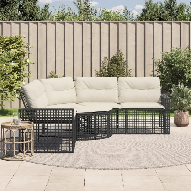 L-vormige tuinbank met poly rattan en wasbare hoes voor buitenplezier - Zwart en crème / 1 - Loungebanken