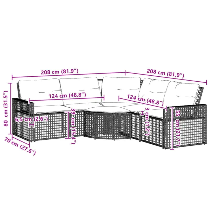 L-vormige tuinbank met poly rattan en wasbare hoes voor buitenplezier - Loungebanken