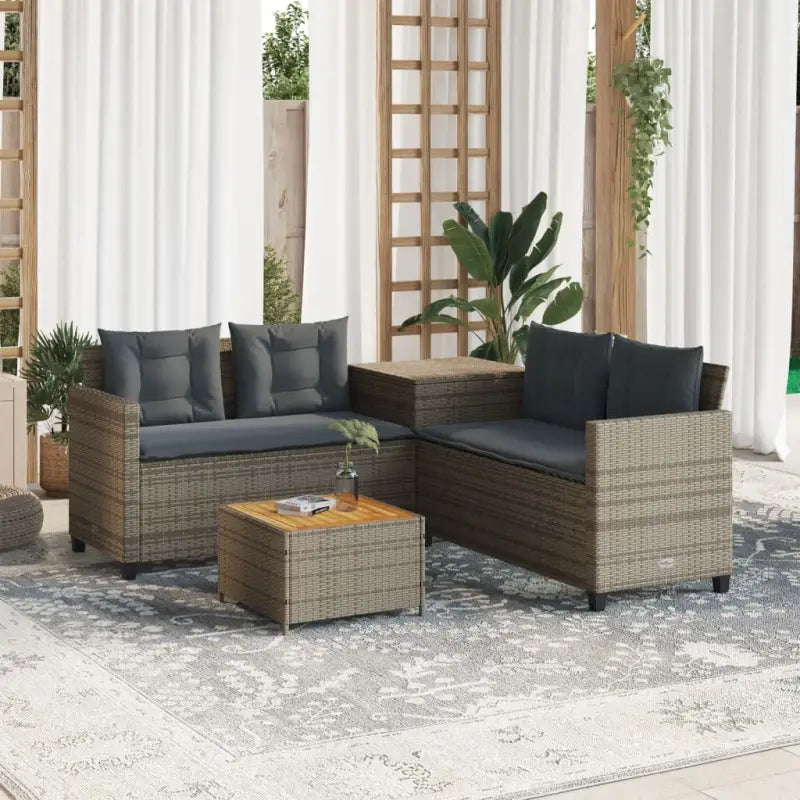 L-vormige tuinbank met poly rattan en waterdichte zak for easy cleaning - beige en crèmekleurig / Hout - Tuinsets