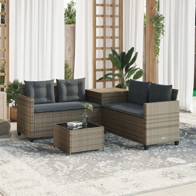 L-vormige tuinbank met poly rattan en waterdichte zak for easy cleaning - Grijs / Glas - Tuinsets