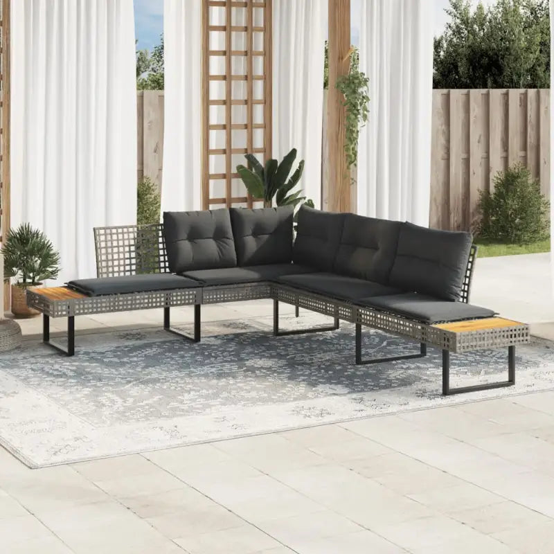 L-vormige tuinbank van poly rattan en gepoedercoat staal voor comfortabele zitervaring - Grijs / 1 - Loungebanken