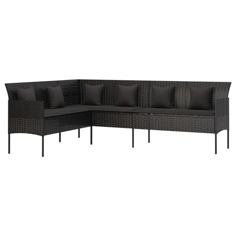 L-vormige tuinbank van poly rattan met zwart materiaal en comfortabele vulling - Loungebanken
