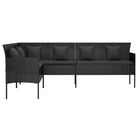 L-vormige tuinbank van poly rattan met zwart materiaal en comfortabele vulling - Loungebanken