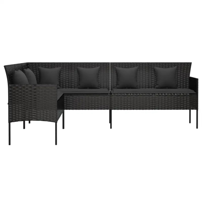 L-vormige tuinbank van poly rattan met zwart materiaal en comfortabele vulling - Loungebanken