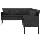L-vormige tuinbank van poly rattan met zwart materiaal en comfortabele vulling - Loungebanken