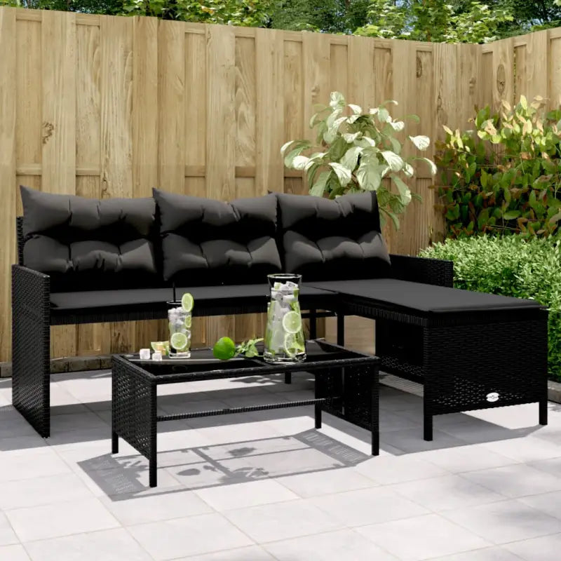 L-vormige tuinbank van poly rattan voor comfortabele zitervaring - Zwart / 1 / Glas - Loungebanken