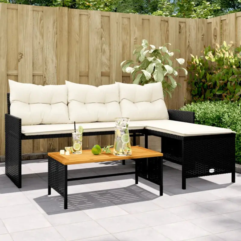 L-vormige tuinbank van poly rattan voor comfortabele zitervaring - Zwart en crème / 1 / Hout - Loungebanken
