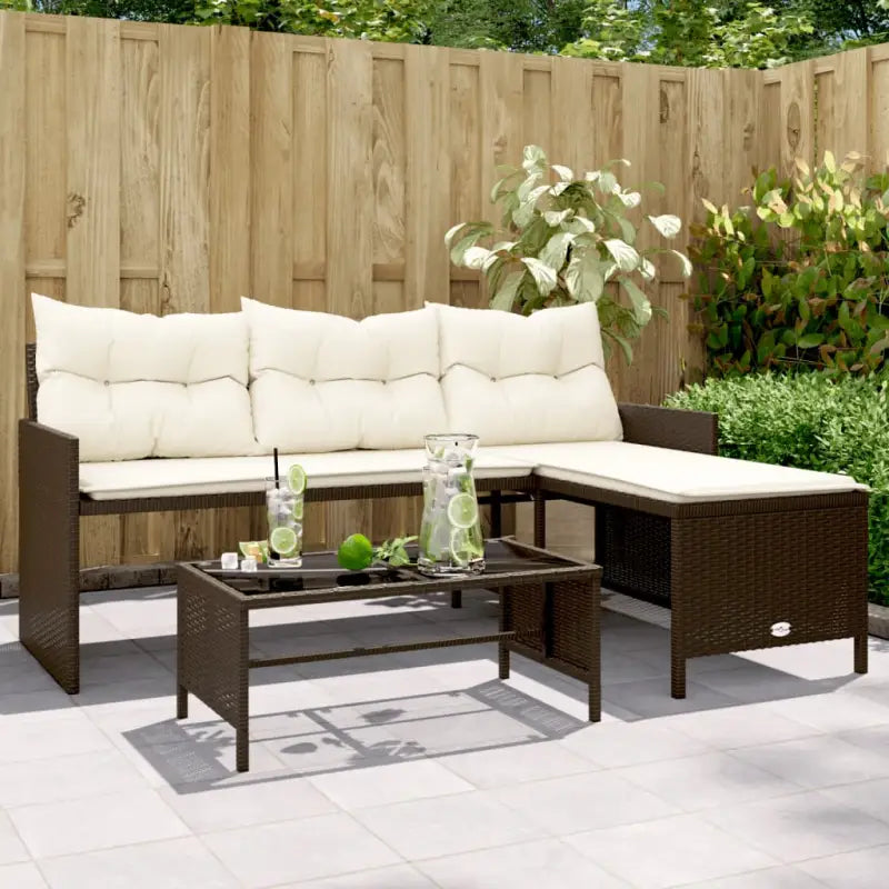 L-vormige tuinbank van poly rattan voor comfortabele zitervaring - Bruin / 1 / Glas - Loungebanken