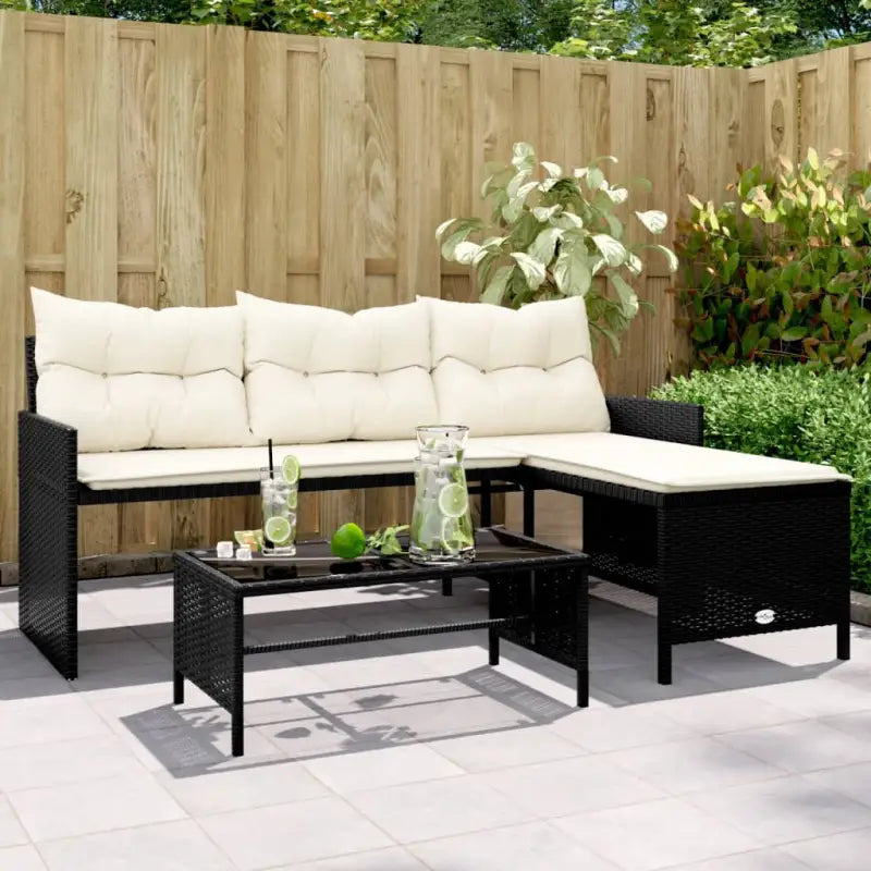 L-vormige tuinbank van poly rattan voor comfortabele zitervaring - Zwart en crème / 1 / Glas - Loungebanken