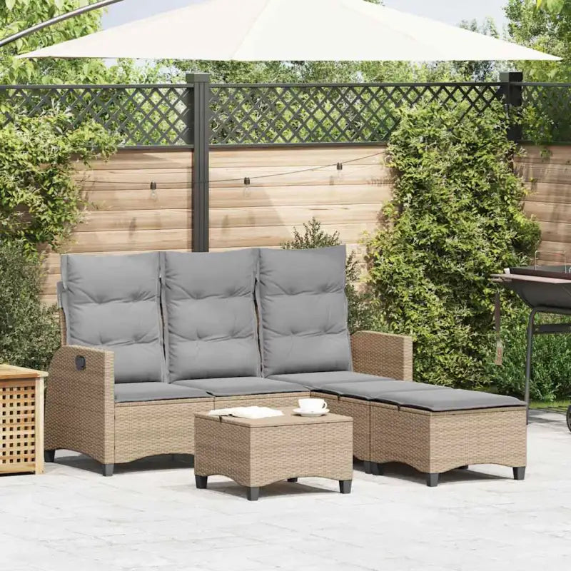 L-vormige tuinbankset met poly rattan en wasbare hoes voor tuin of terras - Beige en grijs - Tuinsets