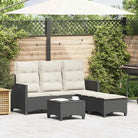 L-vormige tuinbankset met poly rattan en wasbare hoes voor tuin of terras - Zwart en crème - Tuinsets