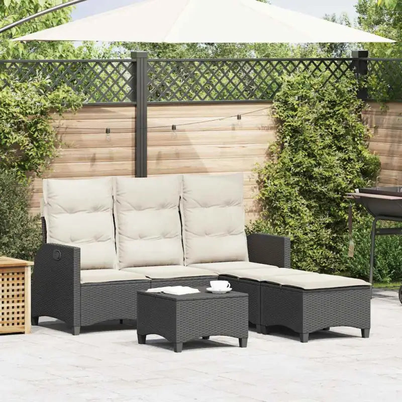 L-vormige tuinbankset met poly rattan en wasbare hoes voor tuin of terras - Zwart en crème - Tuinsets