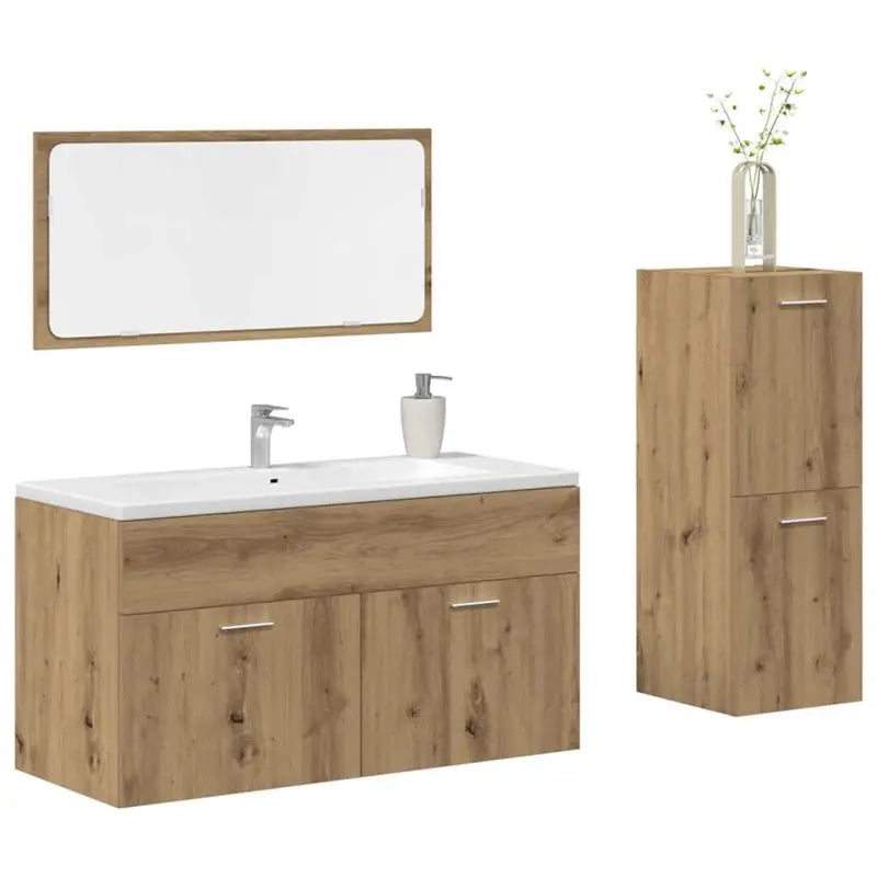 Lage kast badkamermeubelset met strak ontwerp en extra opbergruimte - artisanaal eikenkleurig / 90 x 38.5 x 46 cm