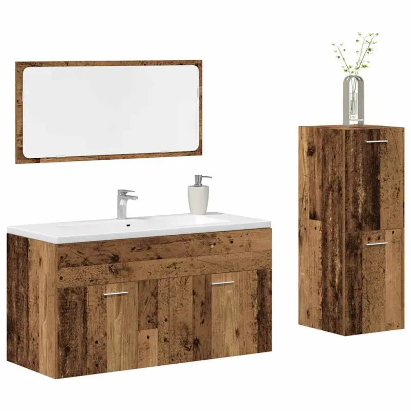Lage kast badkamermeubelset met strak ontwerp en extra opbergruimte - Oud hout / 90 x 38.5 x 46 cm - Badkamermeubelsets