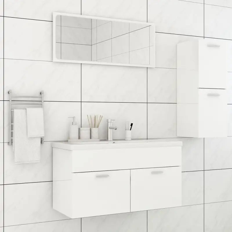 Lage kast badkamermeubelset met strak ontwerp en extra opbergruimte - Hoogglans wit / 90 x 38.5 x 46 cm