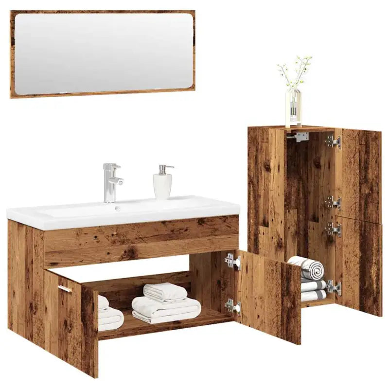 Lage kast badkamermeubelset met strak ontwerp past perfect - Oud hout / 90 x 38.5 x 46 cm - Badkamermeubelsets