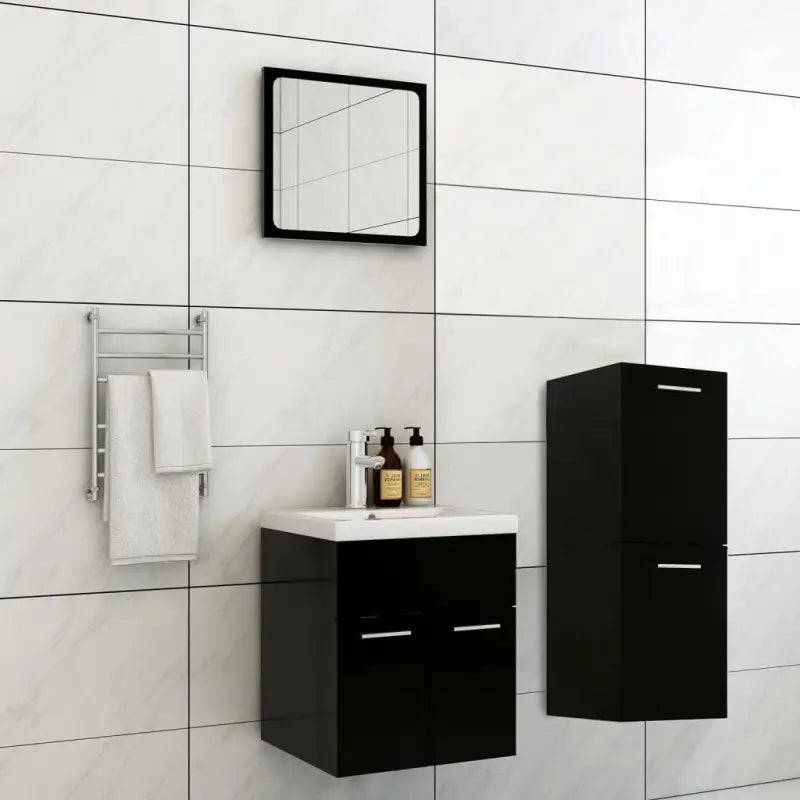 Lage kast badkamermeubelset met strak ontwerp past perfect - Zwart / 41 x 38.5 x 46 cm - Badkamermeubelsets