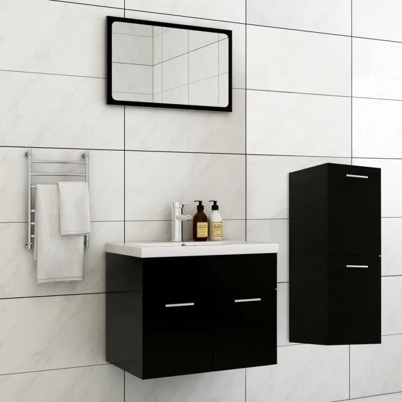 Lage kast badkamermeubelset met strak ontwerp past perfect - Zwart / 60 x 38.5 x 46 cm - Badkamermeubelsets
