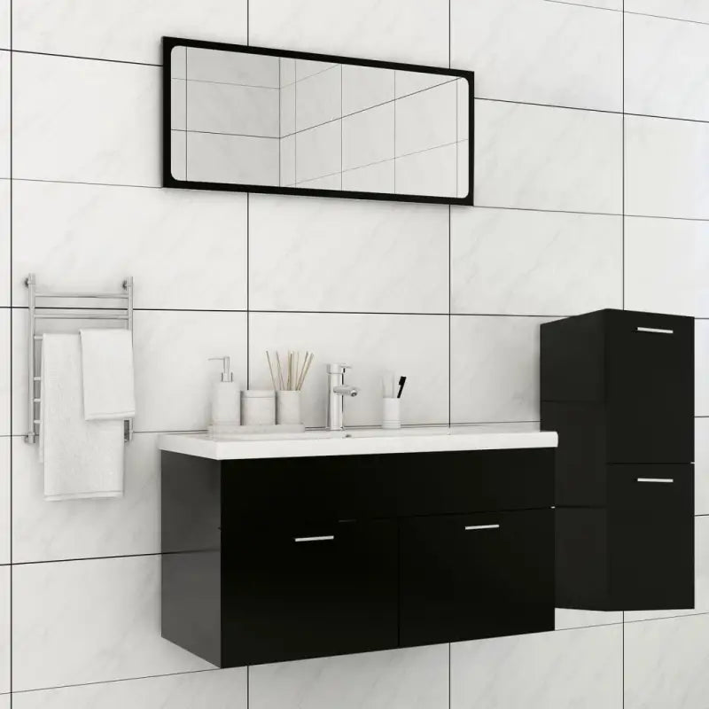 Lage kast badkamermeubelset met strak ontwerp past perfect - Zwart / 90 x 38.5 x 46 cm - Badkamermeubelsets