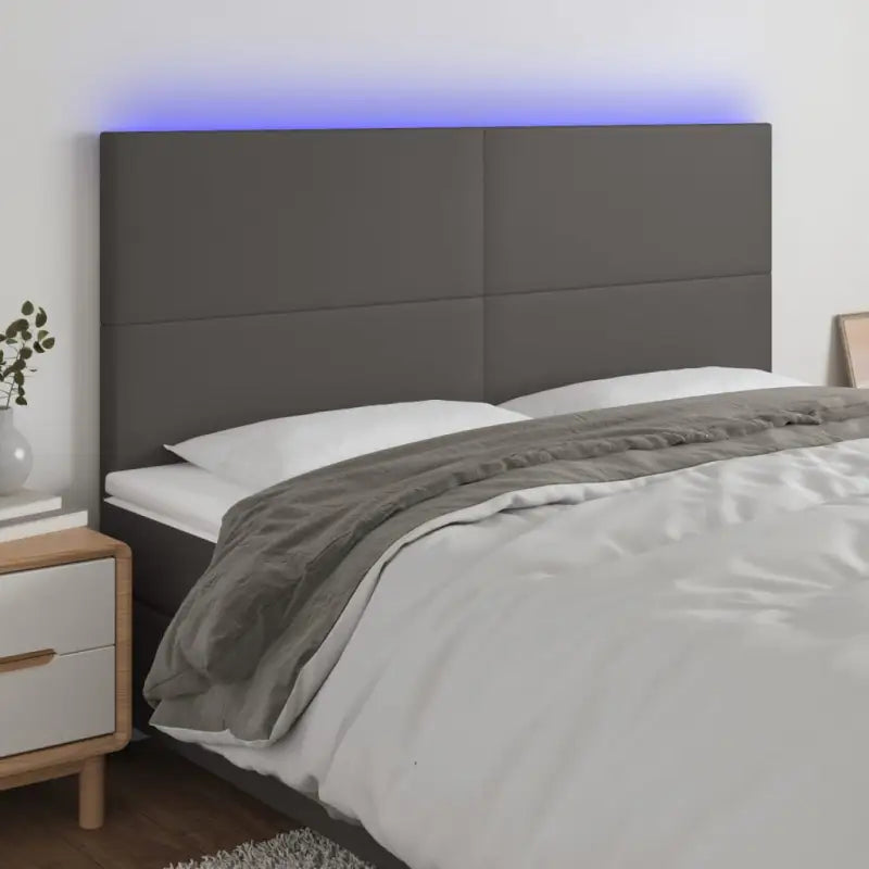 LED Hoofdbord en Voetbord in Kunstleer voor de Slaapkamer - Grijs / 200 x 5 x 118/128 cm / 1 - Hoofdborden en voetborden