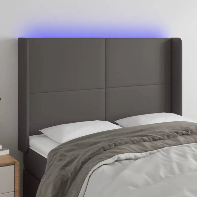 LED Hoofdbord voor een stijlvolle en duurzame slaapkamer uitstraling - Grijs / 147 x 16 x 118/128 cm / 1 - Hoofdborden