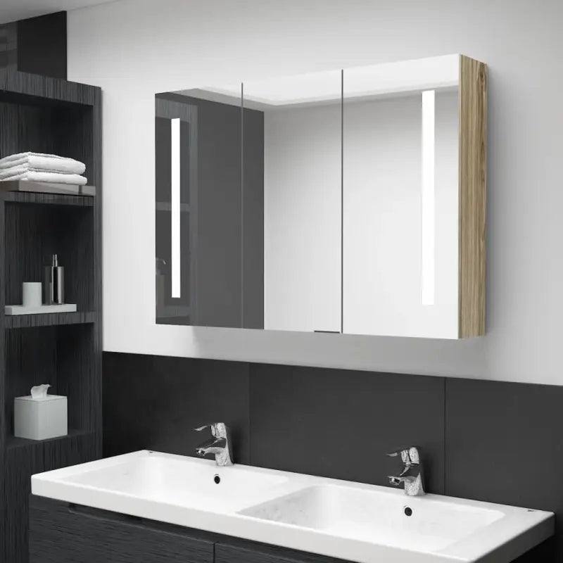 LED-Wandspiegelkast voor een moderne en sfeervolle badkamer - Eiken / 89 x 14 x 62 cm / 1 - Badkamerkaptafels
