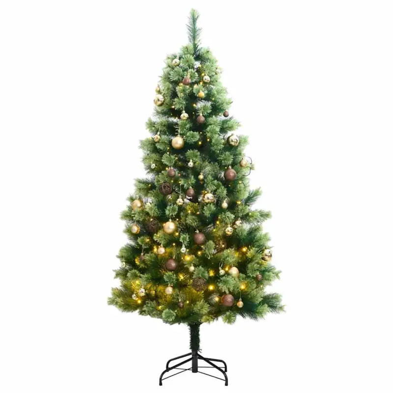 Levende kunstkerstboom met automatische takken voor een feestelijke sfeer - 210 cm / 1 / met LED’s en goudkleurige