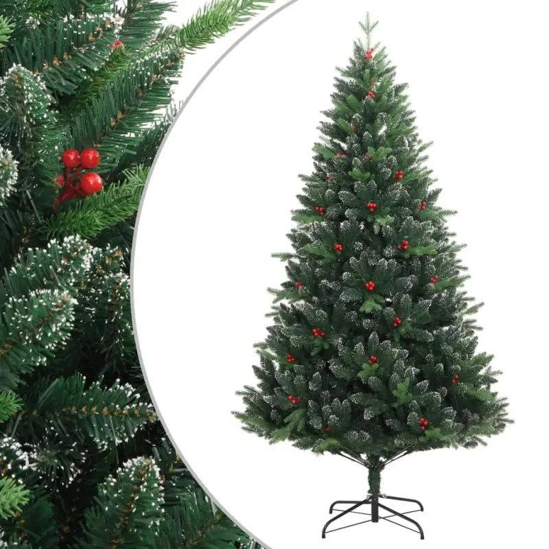 Levensechte kunstkerstboom met rode bessen en automatische takken - 150 cm / 1 / Basis - Kerstbomen