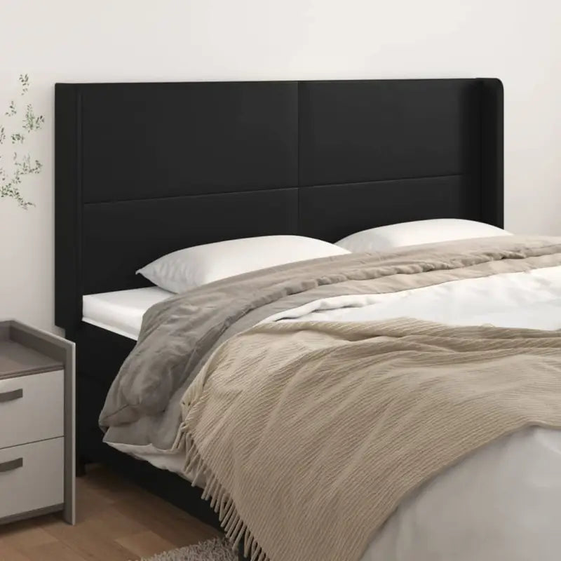 Levering bevat een klassiek hoofdbord met trendy ontwerp en hoogwaardig kunstleer - Zwart / 203 x 16 x 118/128 cm / 1
