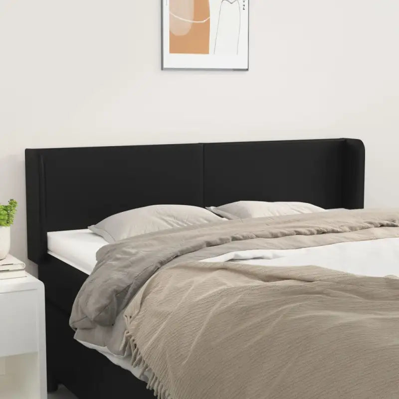 Levering bevat een klassiek hoofdbord met trendy ontwerp en hoogwaardig kunstleer - Zwart / 147 x 16 x 78/88 cm / 1