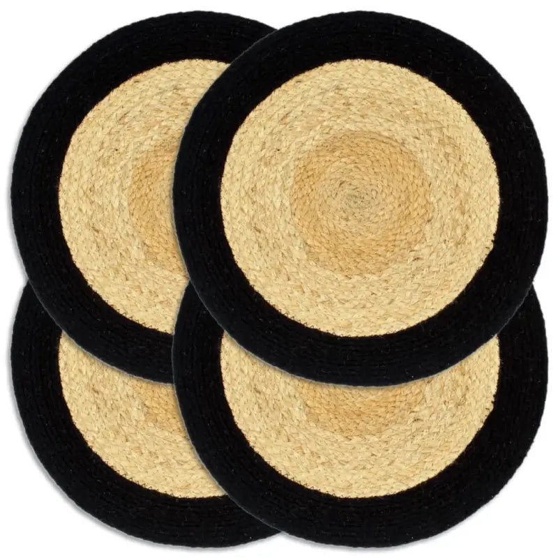 Levering bevat handgeweven jute placemats voor een unieke keukenlook - Zwart / 4 / Jute en katoen - Placemats