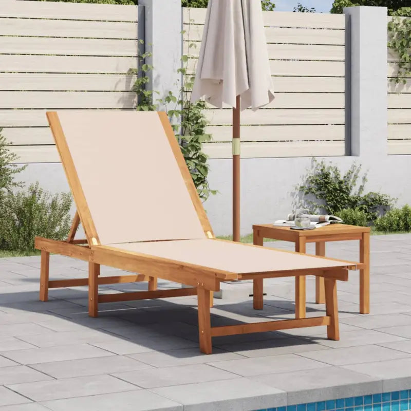 Lichte geoliede acaciahouten ligstoelset met bijzettafel voor tuinplezier - Crème / 1 / Ligbed + Tafel - Ligstoelen