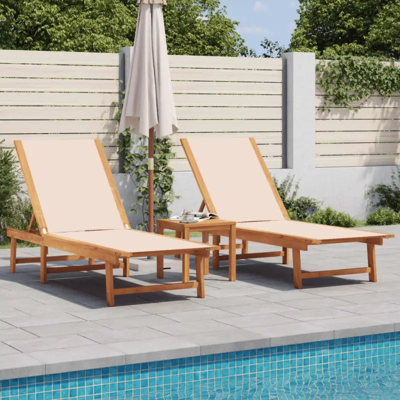Lichte geoliede acaciahouten ligstoelset met bijzettafel voor tuinplezier - Crème / 1 / 2x Ligbed + Tafel - Ligstoelen
