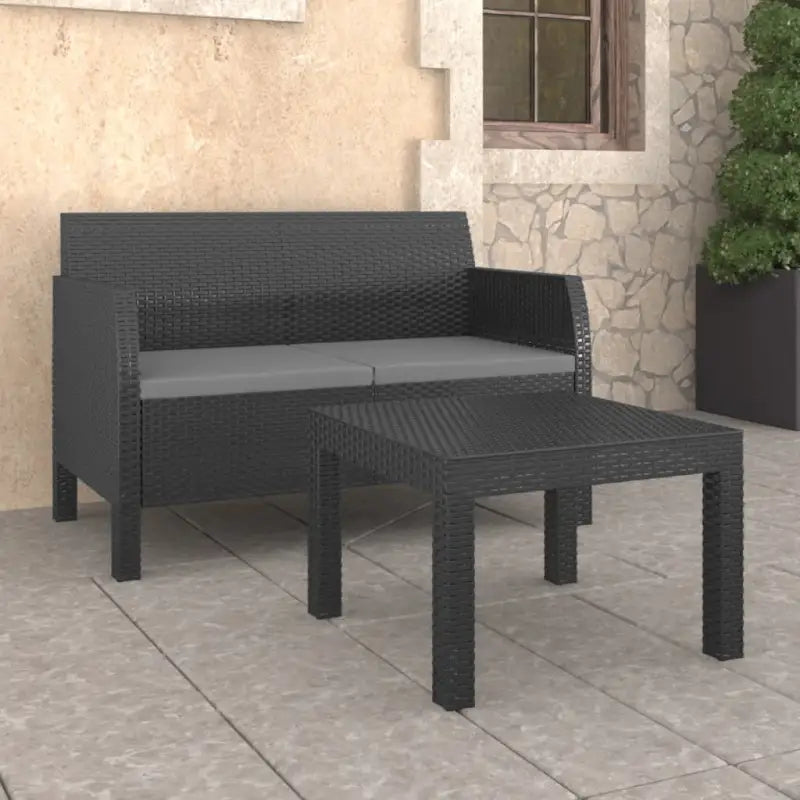 Lichte tuinset voor buitengebruik met gemakkelijk te reinigen materiaal - Tweezitsbank + Tafel - Tuinsets