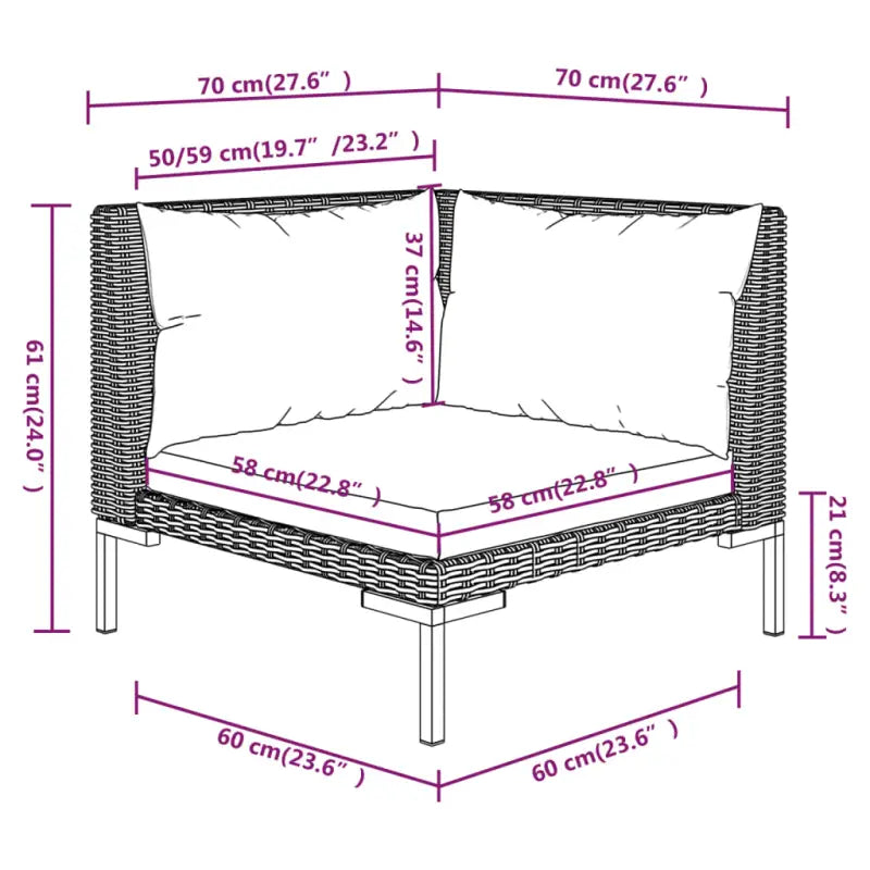 Lichtgewicht loungeset met halfrond PE-rattan en comfortabele afmetingen - 2x midden + 4x hoek + Tafel - Tuinsets
