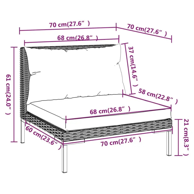 Lichtgewicht loungeset met halfrond PE-rattan en comfortabele afmetingen - 2x midden + 4x hoek + Tafel - Tuinsets