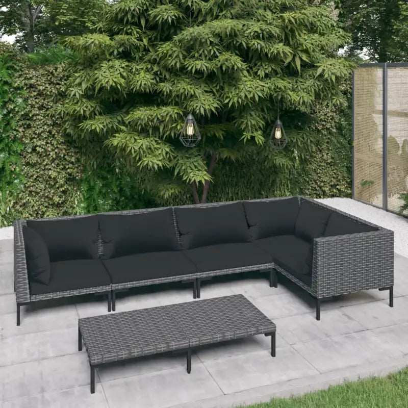 Lichtgewicht loungeset met halfrond PE-rattan en comfortabele afmetingen - 3x hoek + 2x midden + Tafel - Tuinsets