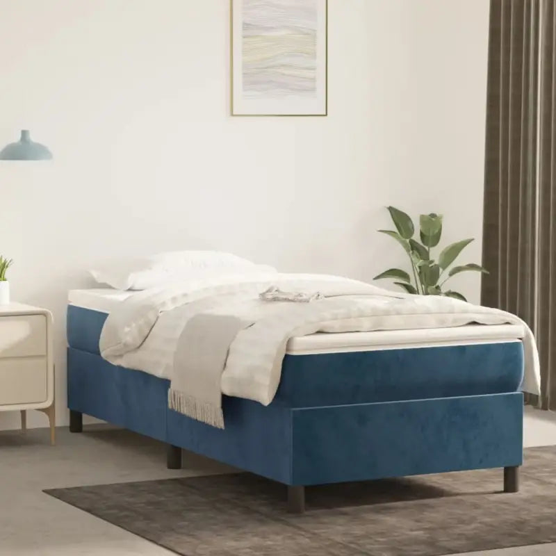 Lichtgrijs bed met multiplex lattenbodem en zacht fluweel materiaal - Donkerblauw / 90 x 200 cm / 35 cm - Bedden &