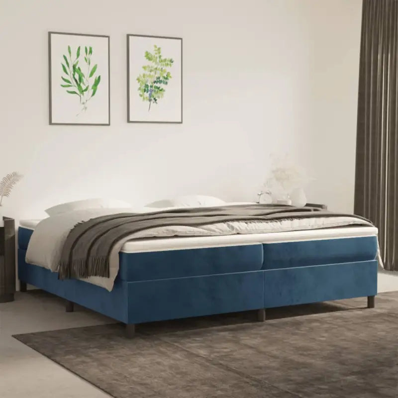 Lichtgrijs bed met multiplex lattenbodem en zacht fluweel materiaal - Donkerblauw / 200 x 200 cm / 35 cm - Bedden &