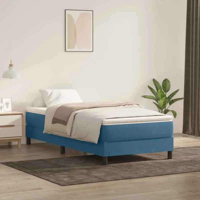 Lichtgrijs bed met multiplex lattenbodem en zacht fluweel materiaal - Donkerblauw / 100 x 210 cm / 25 cm - Bedden &