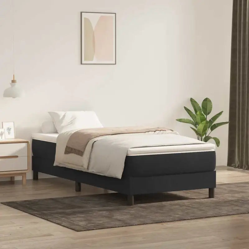 Lichtgrijs bed met multiplex lattenbodem en zacht fluweel materiaal - Zwart / 90 x 220 cm / 25 cm - Bedden & bedframes