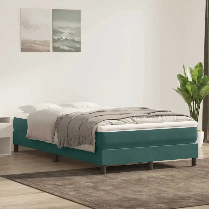Lichtgrijs bed met multiplex lattenbodem en zacht fluweel materiaal - Donkergroen / 120 x 210 cm / 25 cm - Bedden &