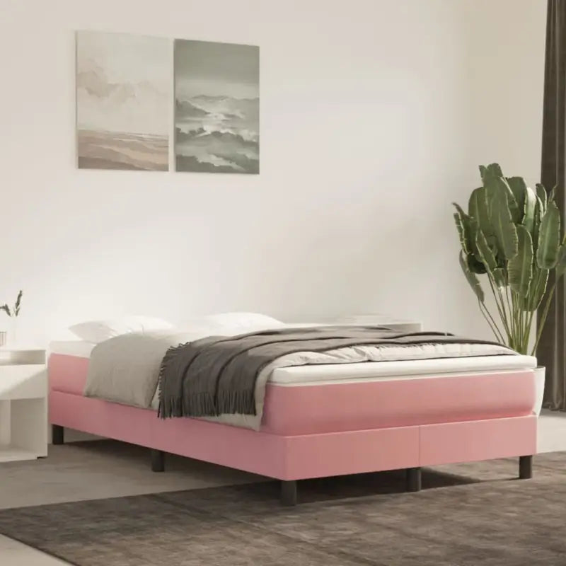 Lichtgrijs bed met multiplex lattenbodem en zacht fluweel materiaal - Roze / 120 x 200 cm / 25 cm - Bedden & bedframes