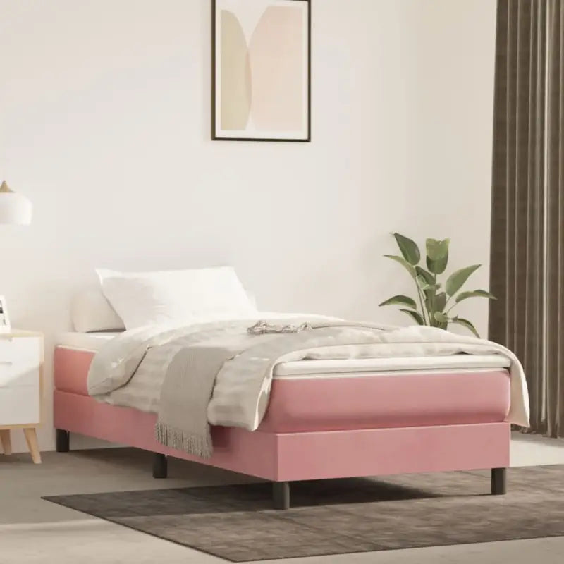 Lichtgrijs bed met multiplex lattenbodem en zacht fluweel materiaal - Roze / 100 x 200 cm / 25 cm - Bedden & bedframes