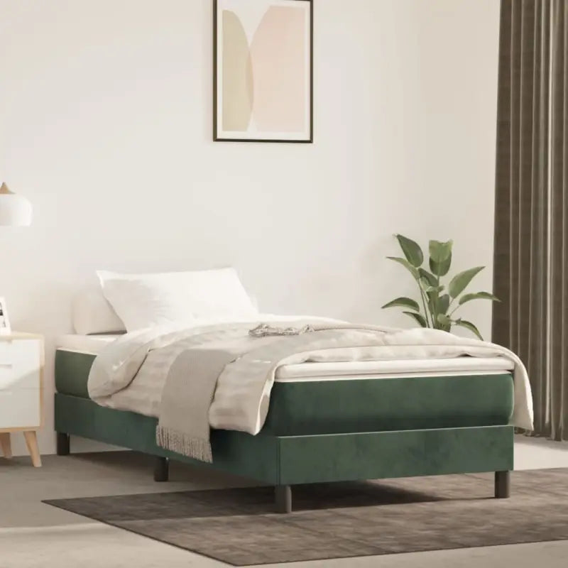 Lichtgrijs bed met multiplex lattenbodem en zacht fluweel materiaal - Donkergroen / 100 x 200 cm / 25 cm - Bedden &