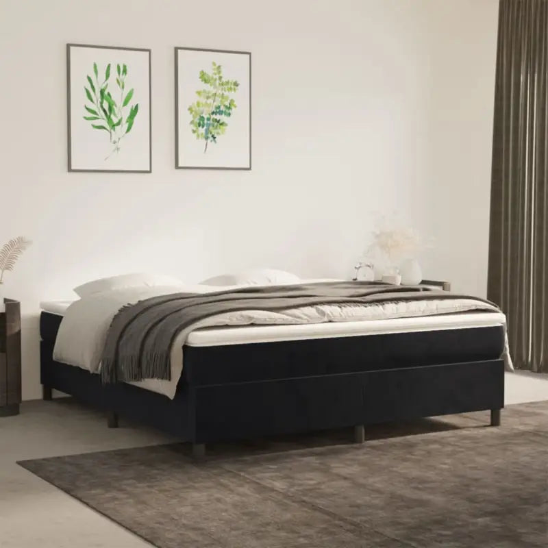 Lichtgrijs bed met multiplex lattenbodem en zacht fluweel materiaal - Zwart / 160 x 200 cm / 35 cm - Bedden & bedframes